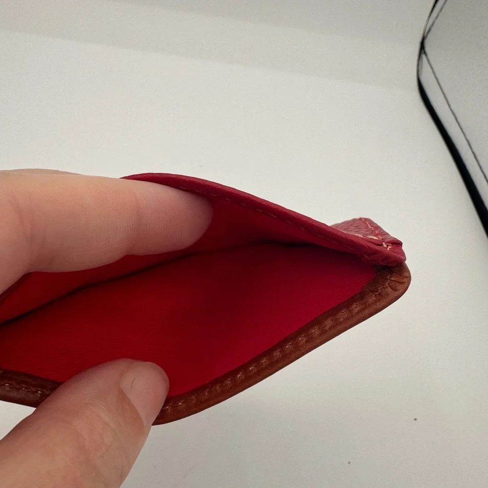 Dooney & Bourke Leather Card Case Wallet Brown Red Pebbled Minimalist Slim